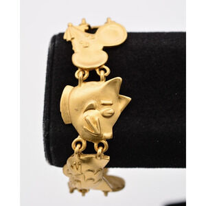AJC Vintage Cat Mouse Bracelet Brushed Antiqued Gold Signed NOS 1980s BinA16